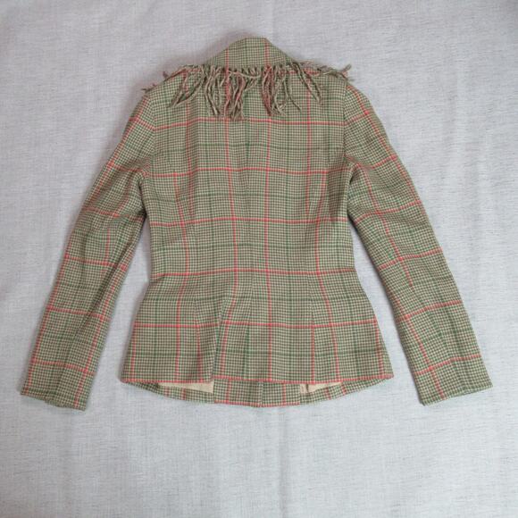 Vtg WORTH Jacket Womens Size 0 Brown Llama Fringed Plaid 100% Wool Blazer NWT - Picture 6 of 12